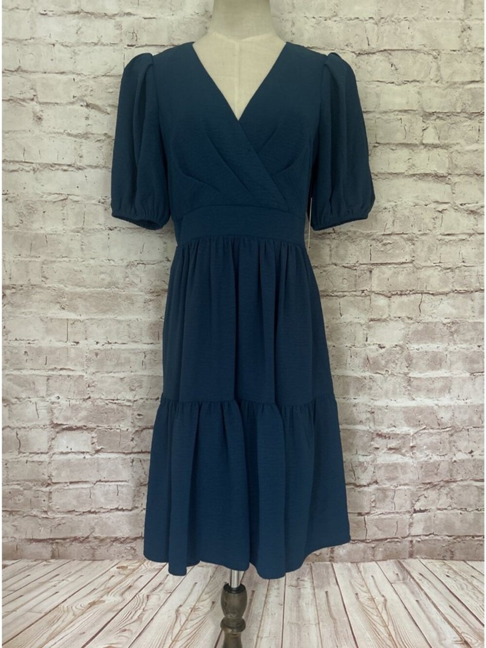 Eliza J Womens Faux Wrap Surplice Tiered Mini Dress Teal Blue Size 4 NEW